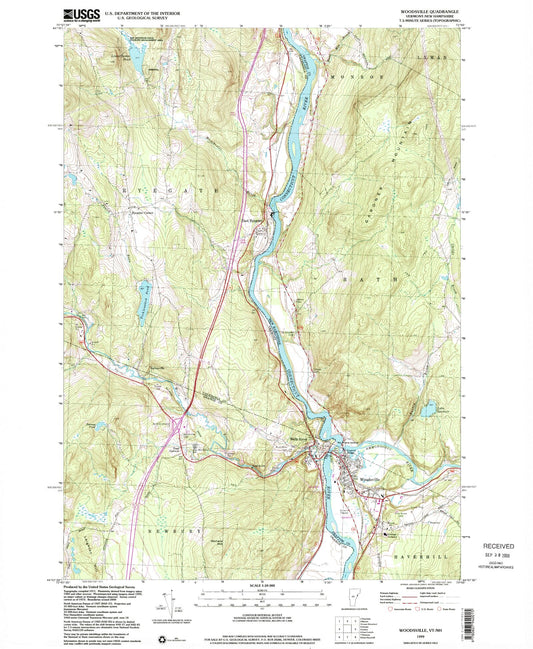 Classic USGS Woodsville New Hampshire 7.5'x7.5' Topo Map Image