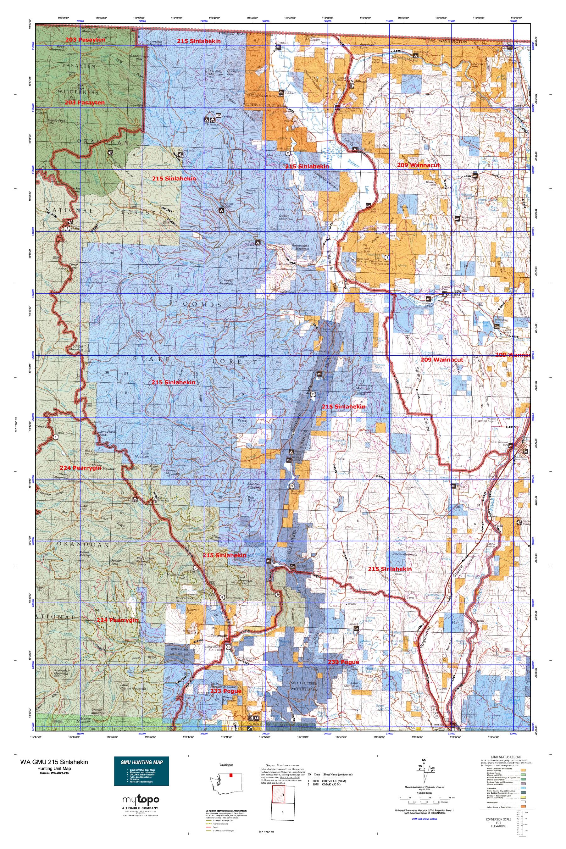 Washington GMU 215 Sinlahekin Map – MyTopo Map Store