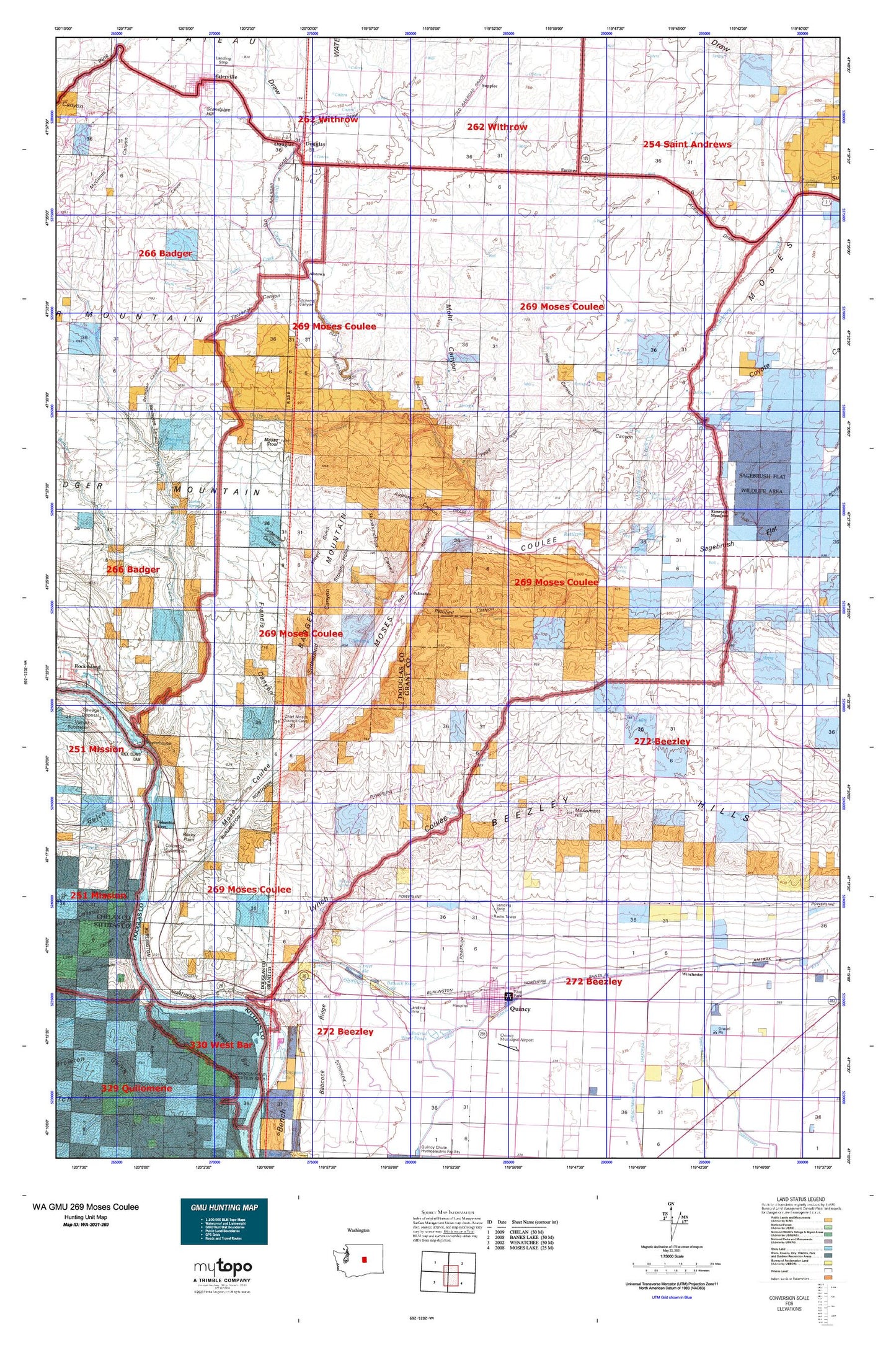 Washington GMU 269 Moses Coulee Map Image