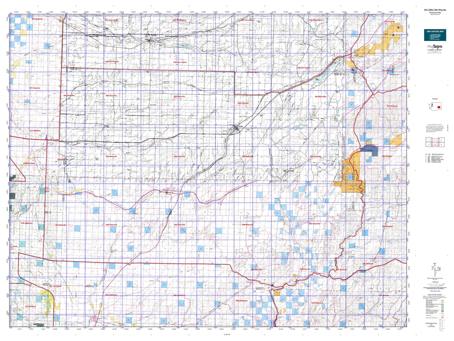 Washington GMU 284 Ritzville Map – MyTopo Map Store