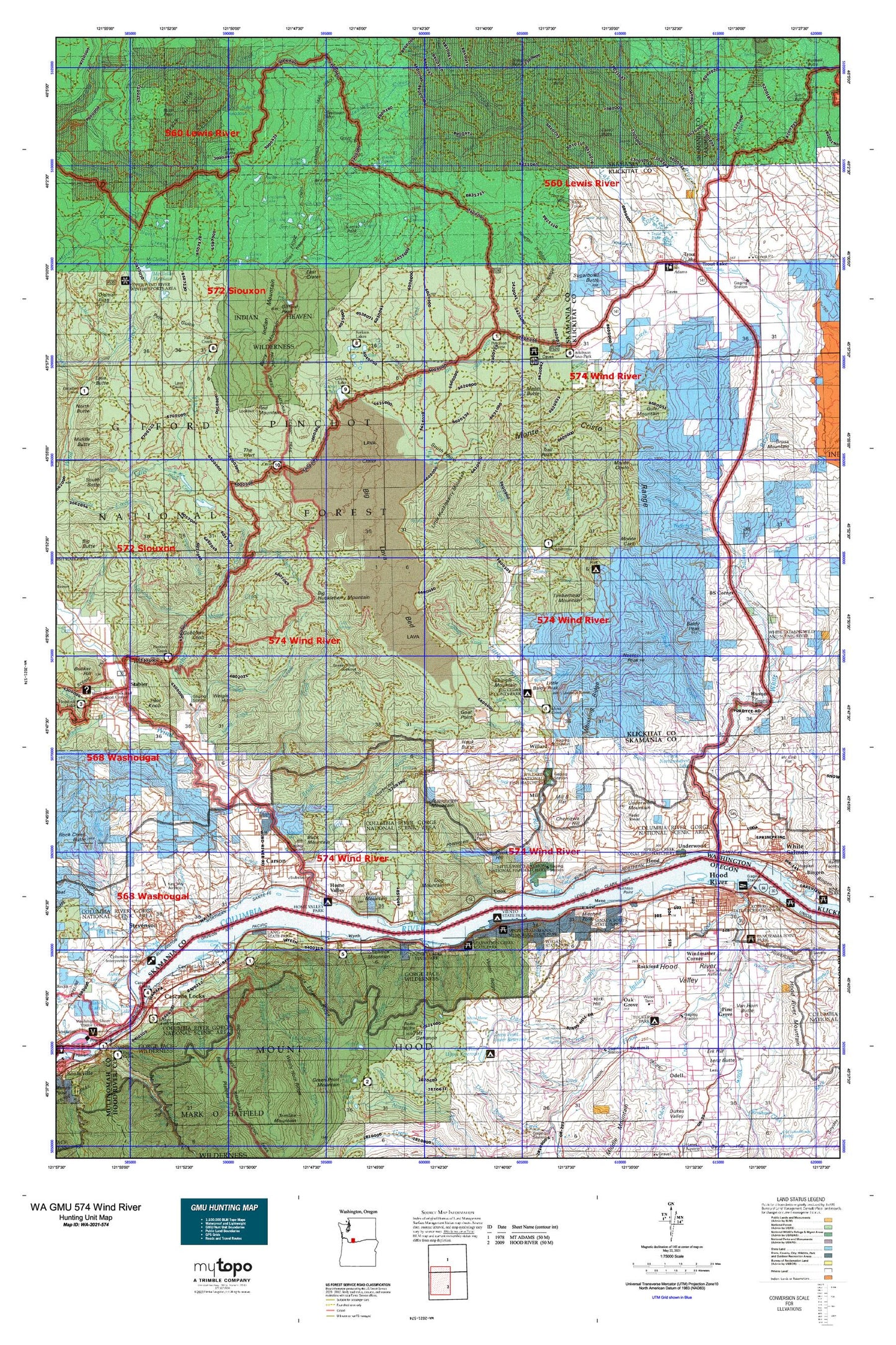 Washington GMU 574 Wind River Map Image