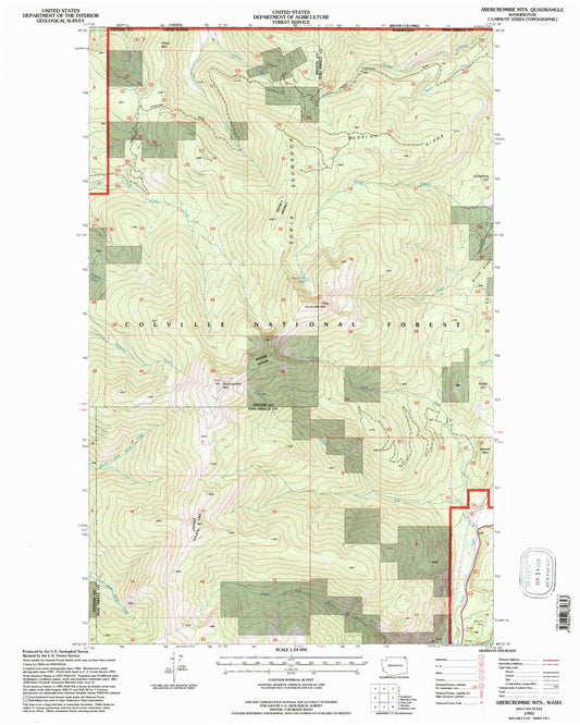 Classic USGS Abercrombie Mountain Washington 7.5'x7.5' Topo Map Image