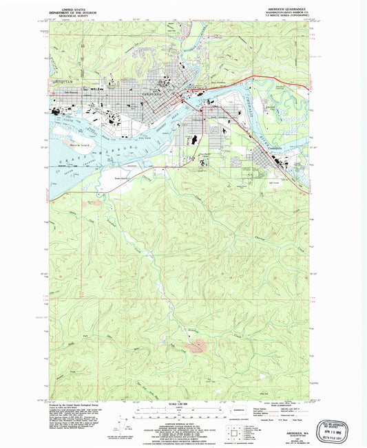 Classic USGS Aberdeen Washington 7.5'x7.5' Topo Map Image