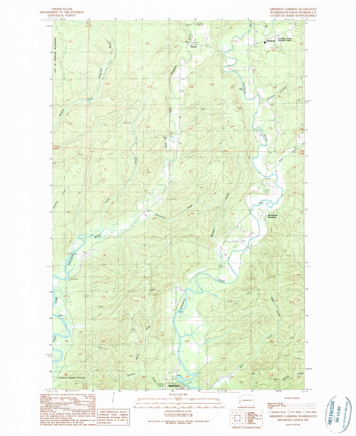 Classic USGS Aberdeen Gardens Washington 7.5'x7.5' Topo Map Image