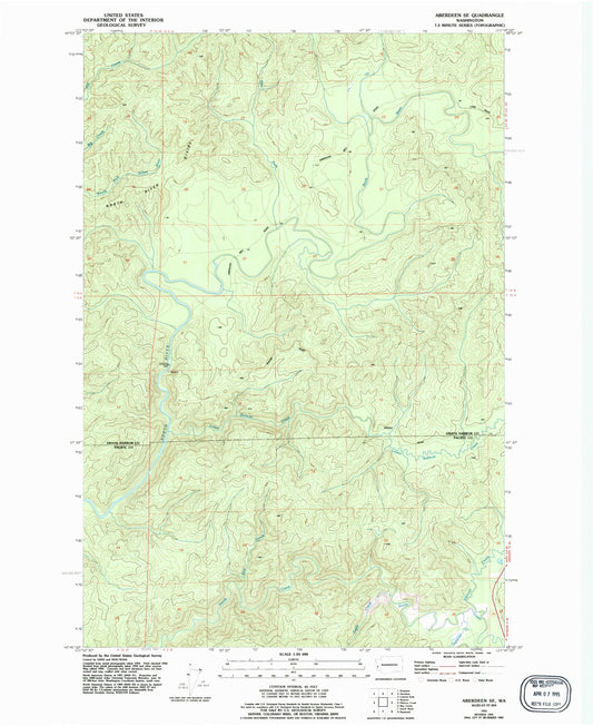 Classic USGS Aberdeen SE Washington 7.5'x7.5' Topo Map Image