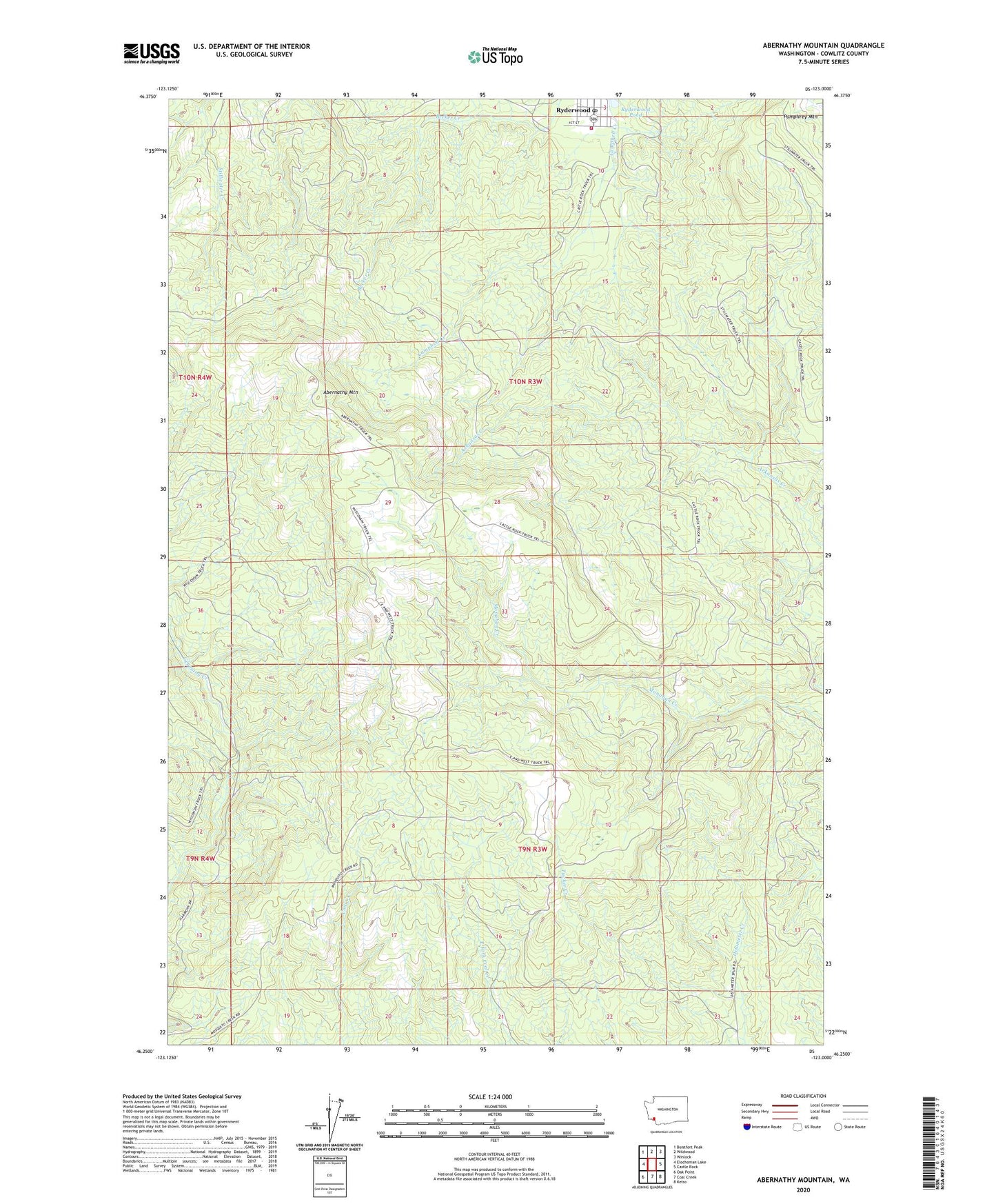 Abernathy Mountain Washington US Topo Map Image