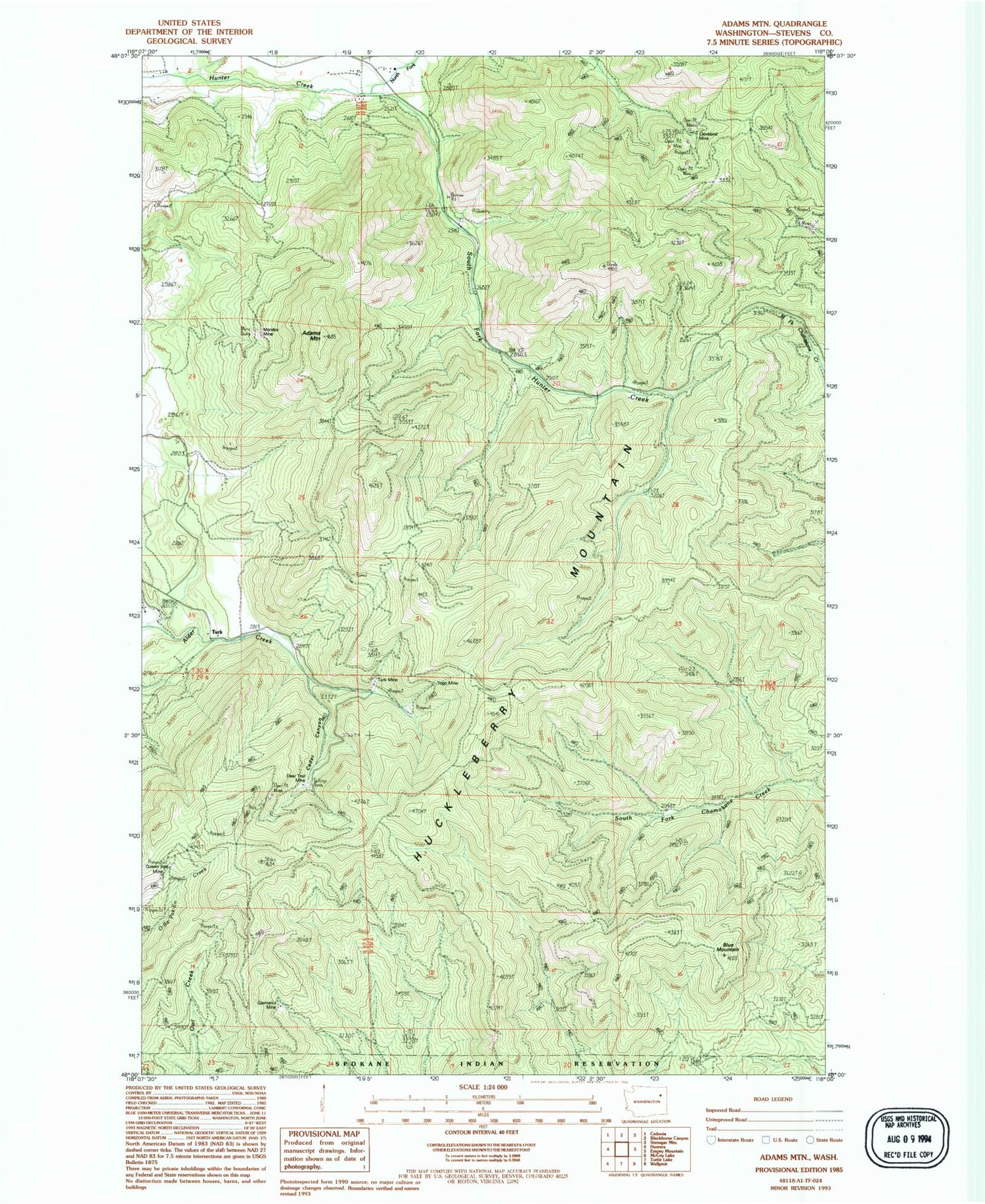 Classic USGS Adams Mountain Washington 7.5'x7.5' Topo Map Image