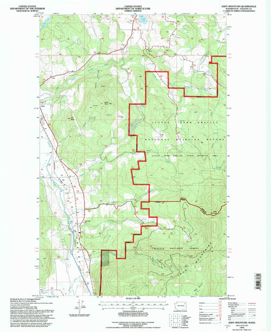 Classic USGS Addy Mountain Washington 7.5'x7.5' Topo Map Image