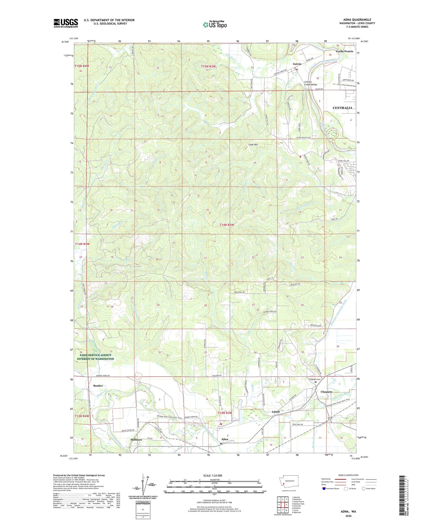 Adna Washington US Topo Map Image