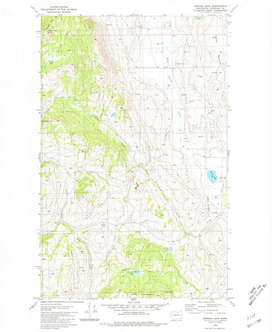 Classic USGS Aeneas Lake Washington 7.5'x7.5' Topo Map Image