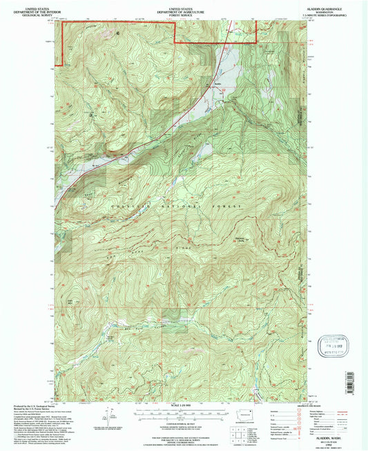 Classic USGS Aladdin Washington 7.5'x7.5' Topo Map Image