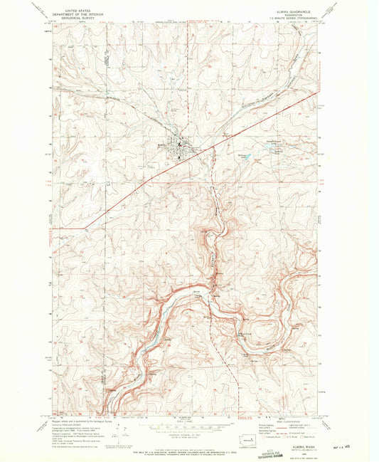 Classic USGS Almira Washington 7.5'x7.5' Topo Map Image