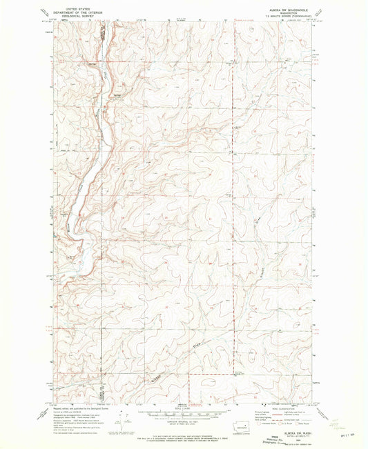 Classic USGS Almira SW Washington 7.5'x7.5' Topo Map Image