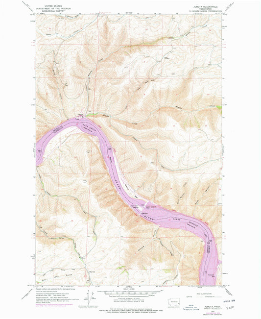 Classic USGS Almota Washington 7.5'x7.5' Topo Map Image