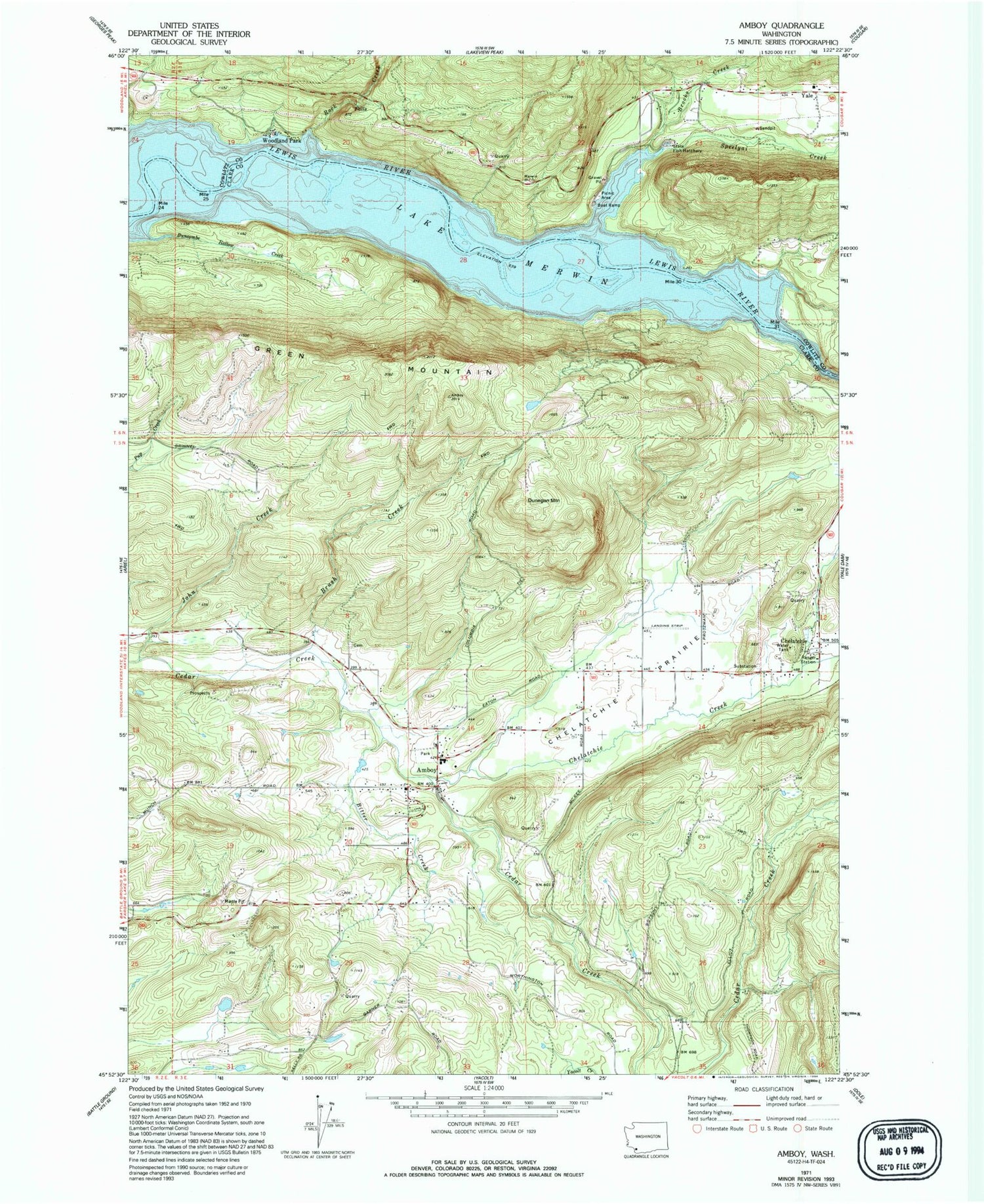 Classic USGS Amboy Washington 7.5'x7.5' Topo Map Image