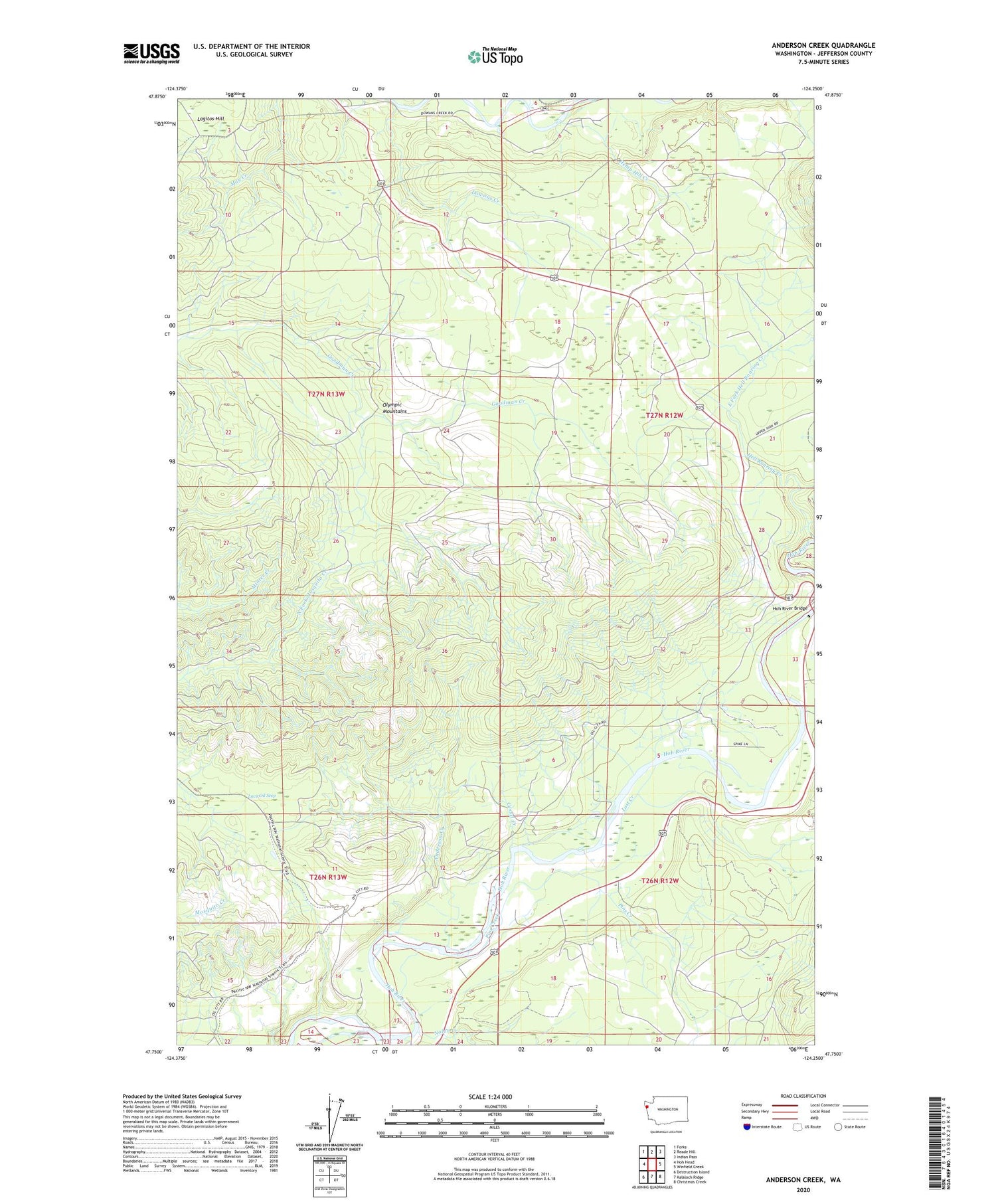 Anderson Creek Washington US Topo Map Image