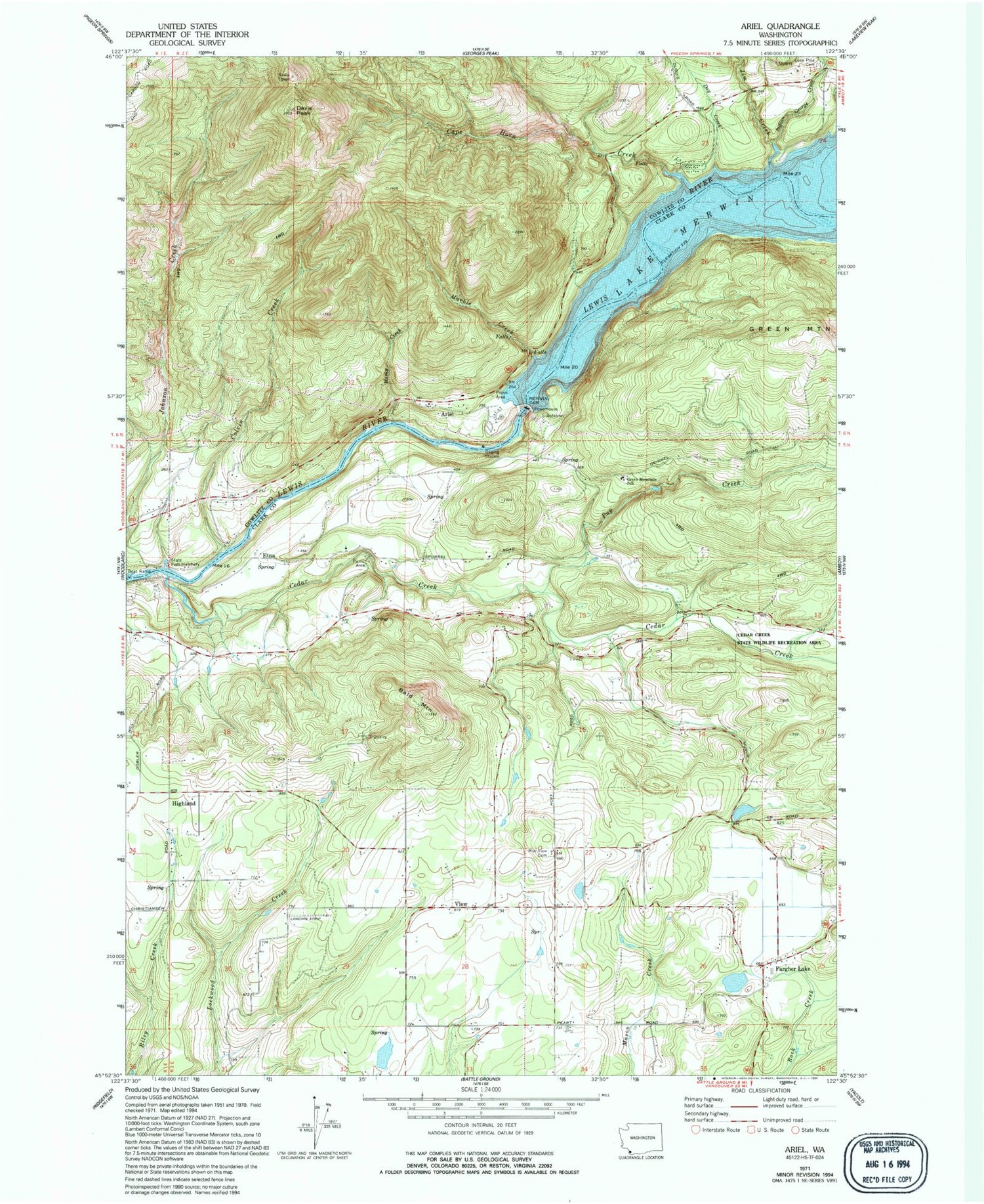 Classic USGS Ariel Washington 7.5'x7.5' Topo Map Image