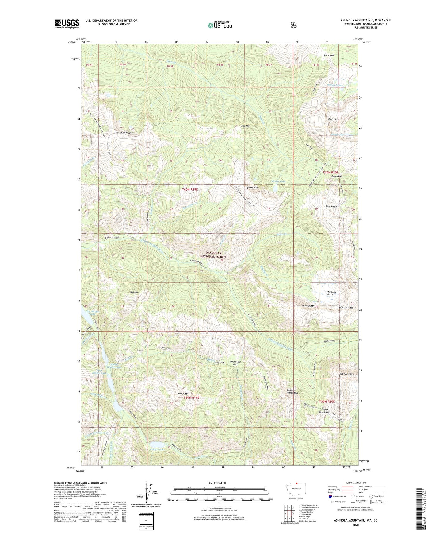 Ashnola Mountain Washington US Topo Map Image