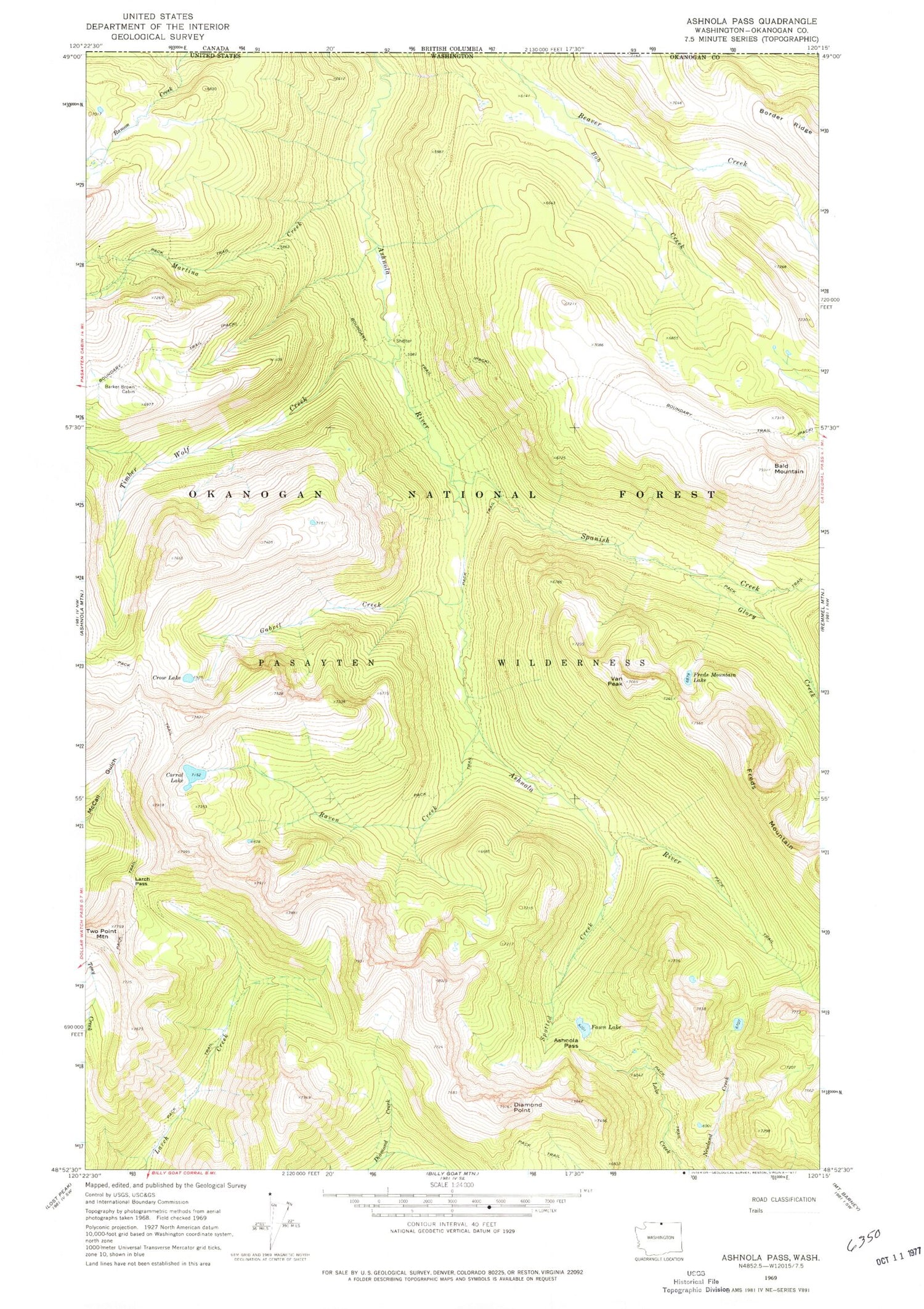 Classic USGS Ashnola Pass Washington 7.5'x7.5' Topo Map Image