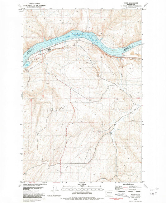 Classic USGS Ayer Washington 7.5'x7.5' Topo Map Image