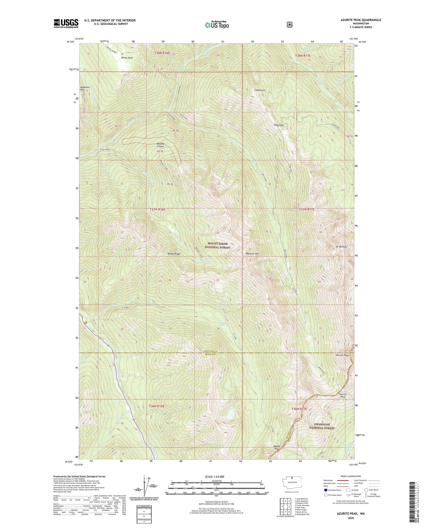 Azurite Peak Washington US Topo Map Image