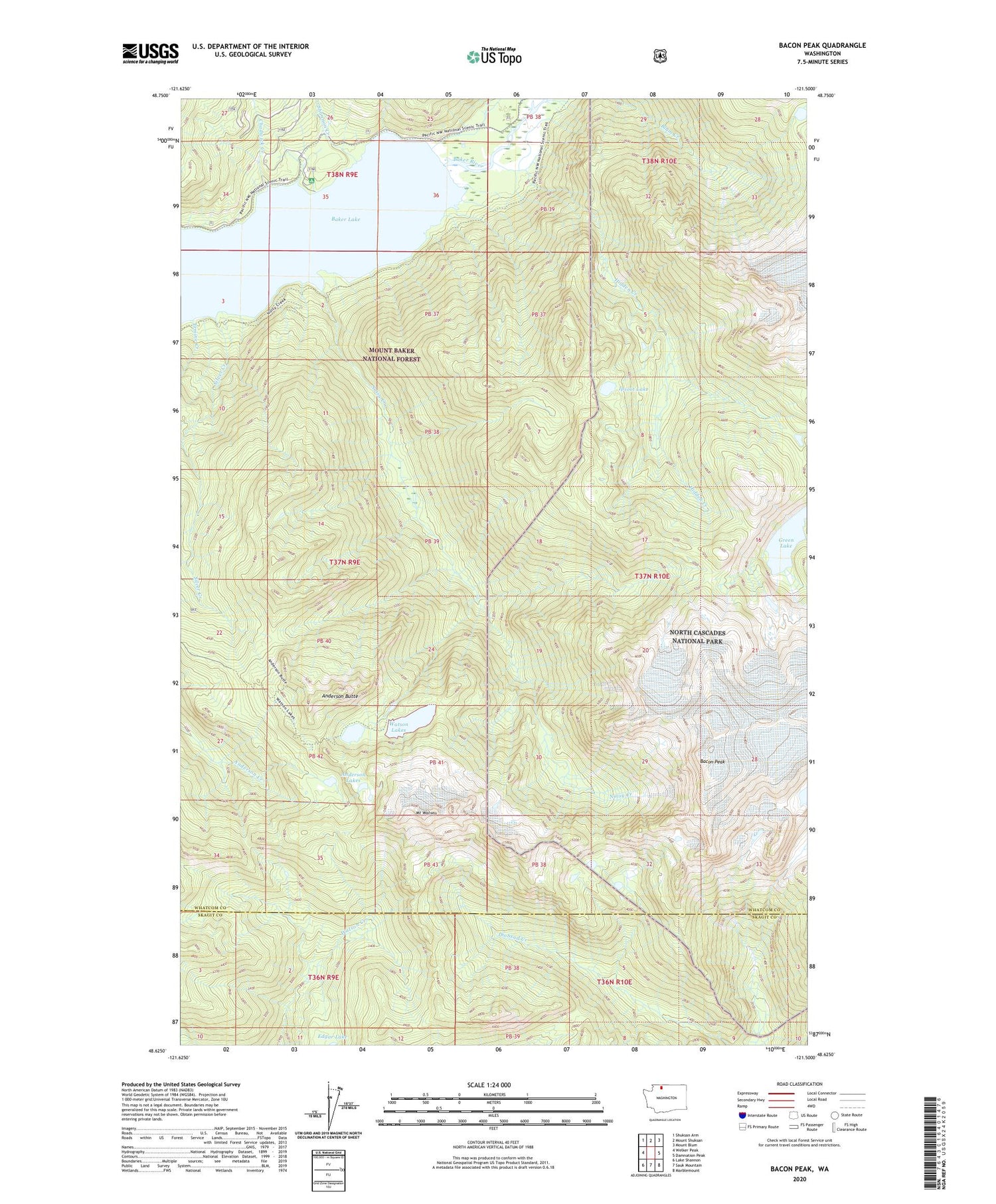 Bacon Peak Washington US Topo Map Image