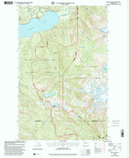 Classic USGS Bacon Peak Washington 7.5'x7.5' Topo Map Image