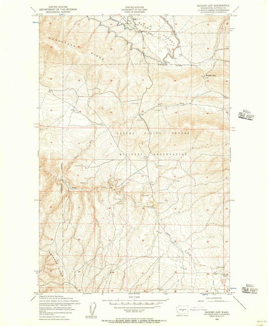 Classic USGS Badger Gap Washington 7.5'x7.5' Topo Map Image