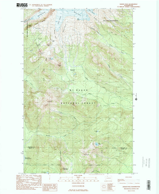 Classic USGS Baker Pass Washington 7.5'x7.5' Topo Map Image