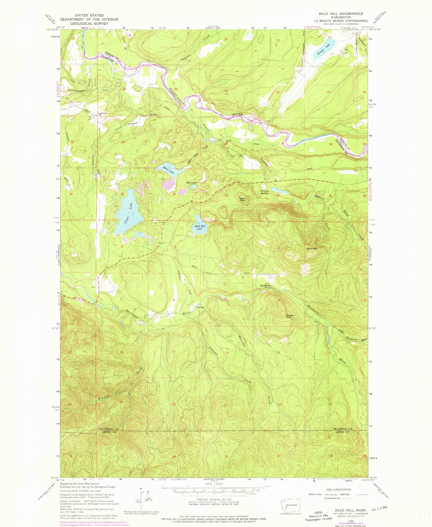Classic USGS Bald Hill Washington 7.5'x7.5' Topo Map Image