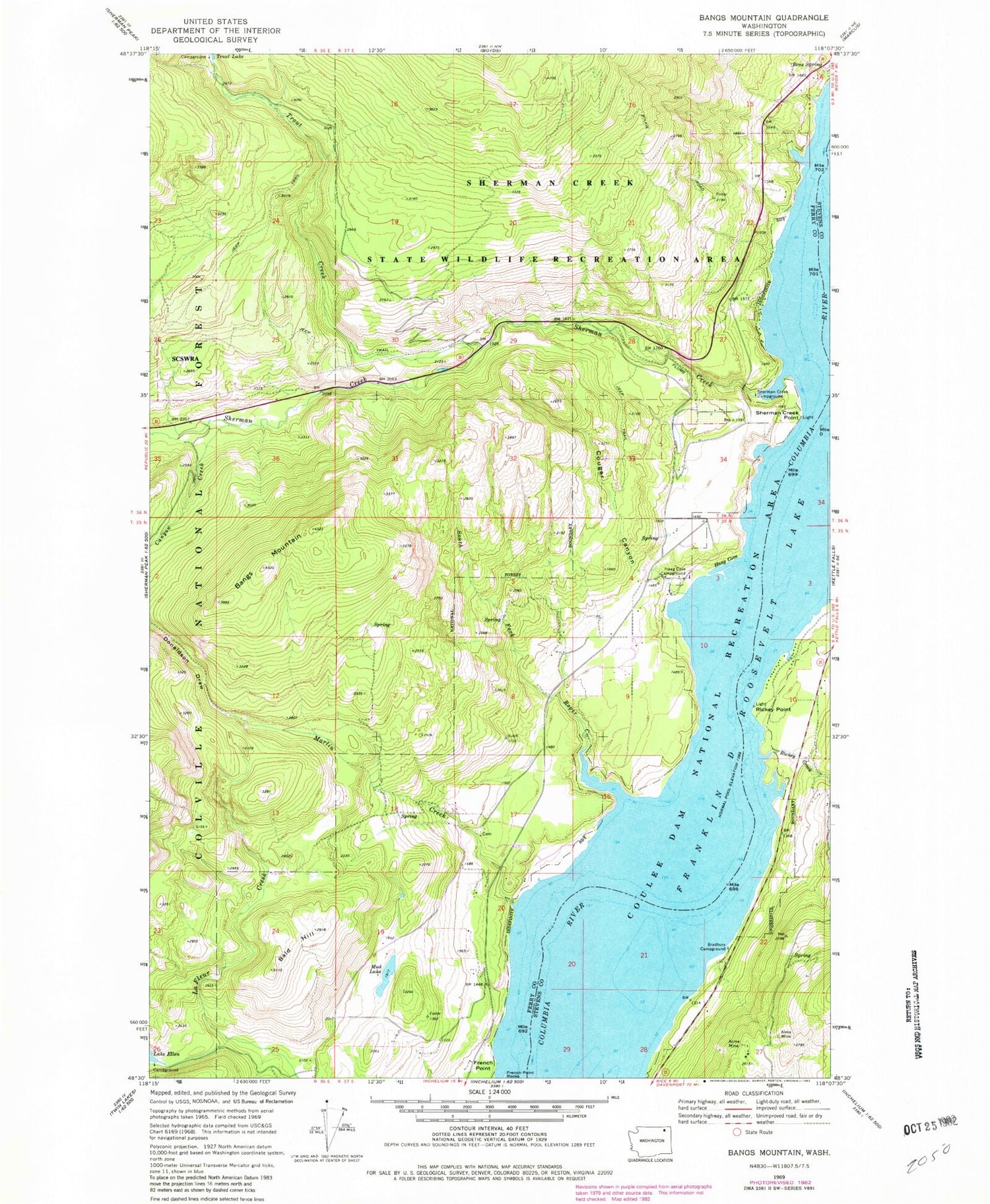 Classic USGS Bangs Mountain Washington 7.5'x7.5' Topo Map Image