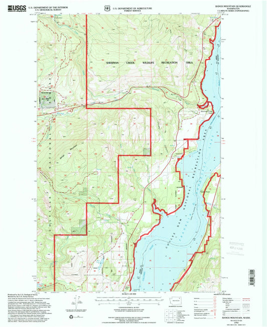 Classic USGS Bangs Mountain Washington 7.5'x7.5' Topo Map Image