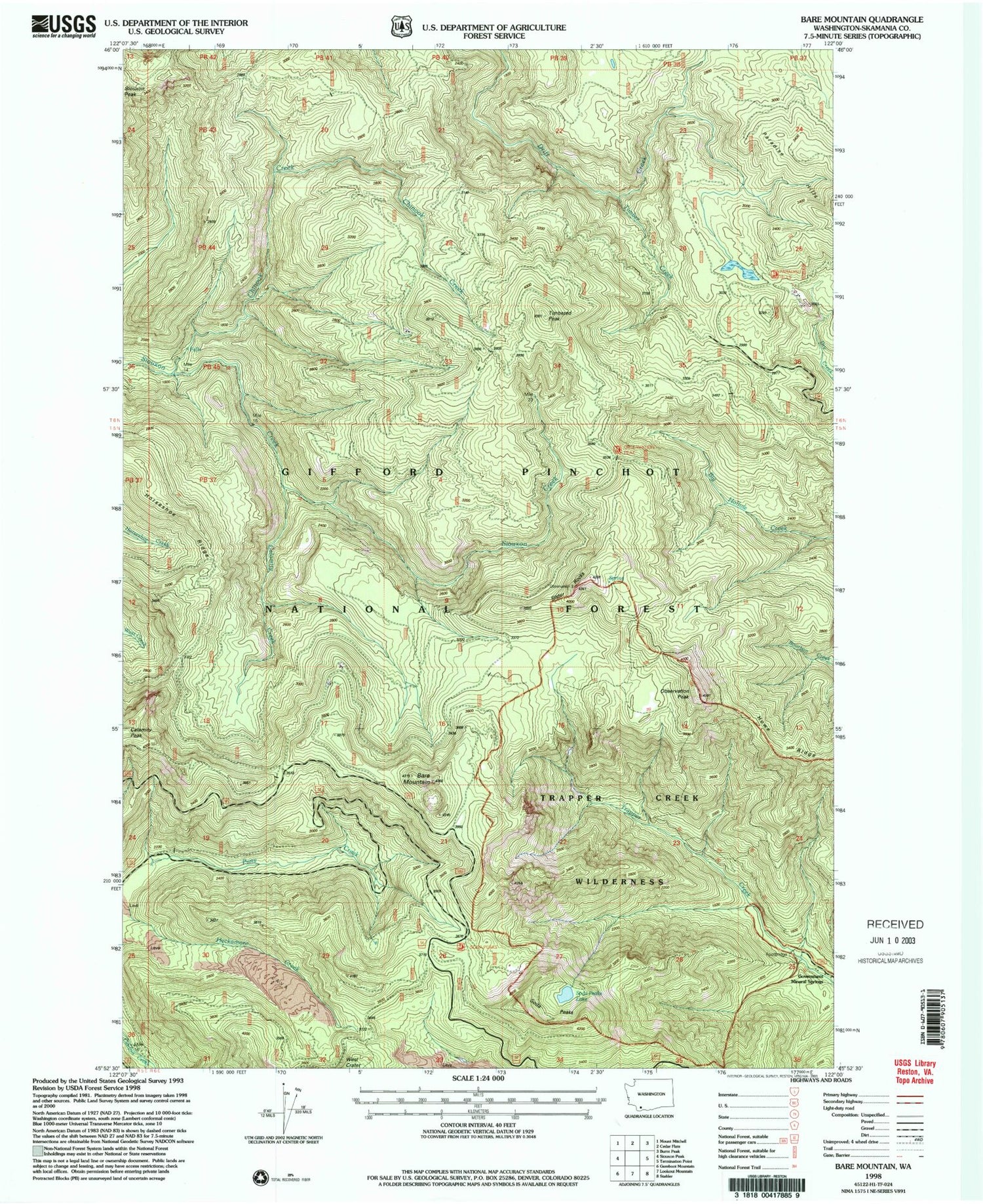 Classic USGS Bare Mountain Washington 7.5'x7.5' Topo Map Image