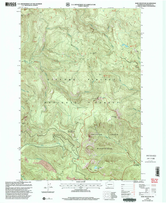 Classic USGS Bare Mountain Washington 7.5'x7.5' Topo Map Image