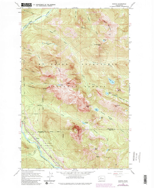 Classic USGS Baring Washington 7.5'x7.5' Topo Map Image