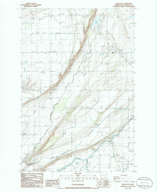 Classic USGS Basin City Washington 7.5'x7.5' Topo Map Image