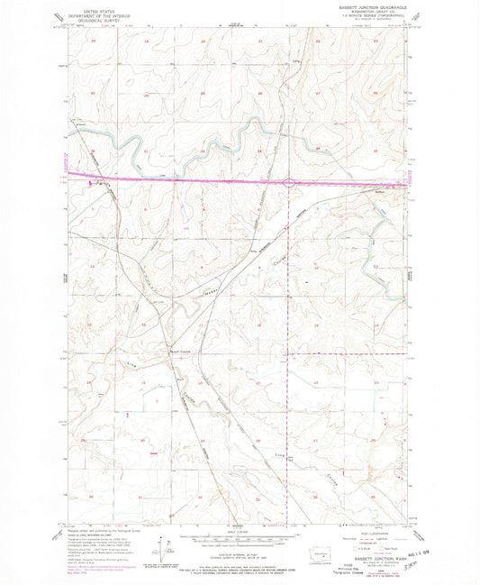 Classic USGS Bassett Junction Washington 7.5'x7.5' Topo Map Image