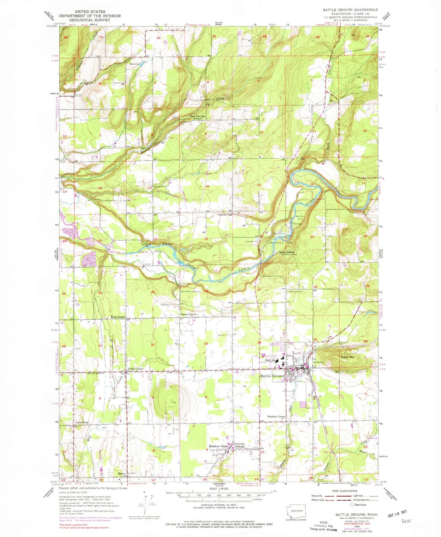 Classic USGS Battle Ground Washington 7.5'x7.5' Topo Map Image