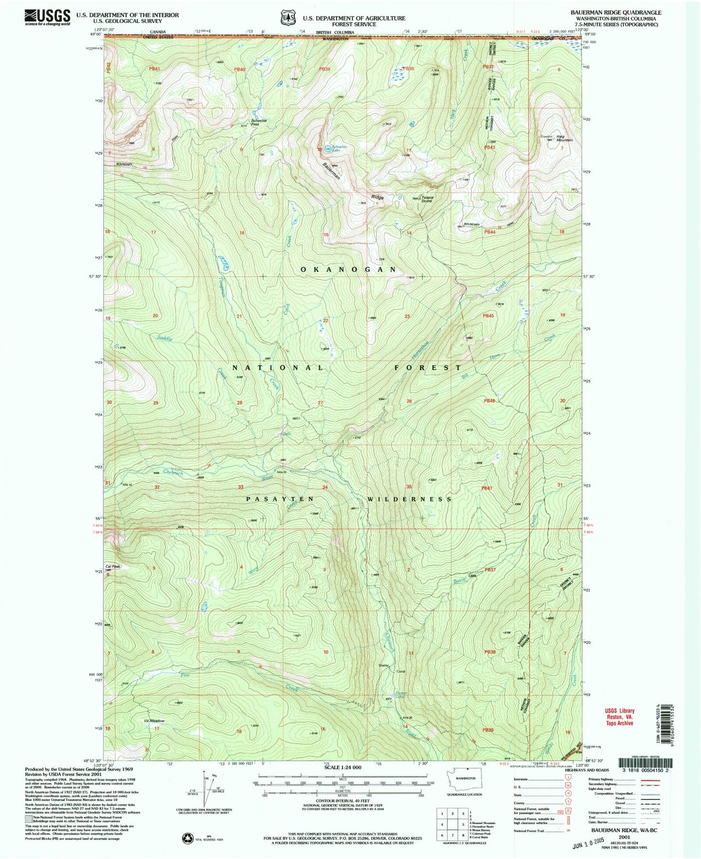 Classic USGS Bauerman Ridge Washington 7.5'x7.5' Topo Map Image