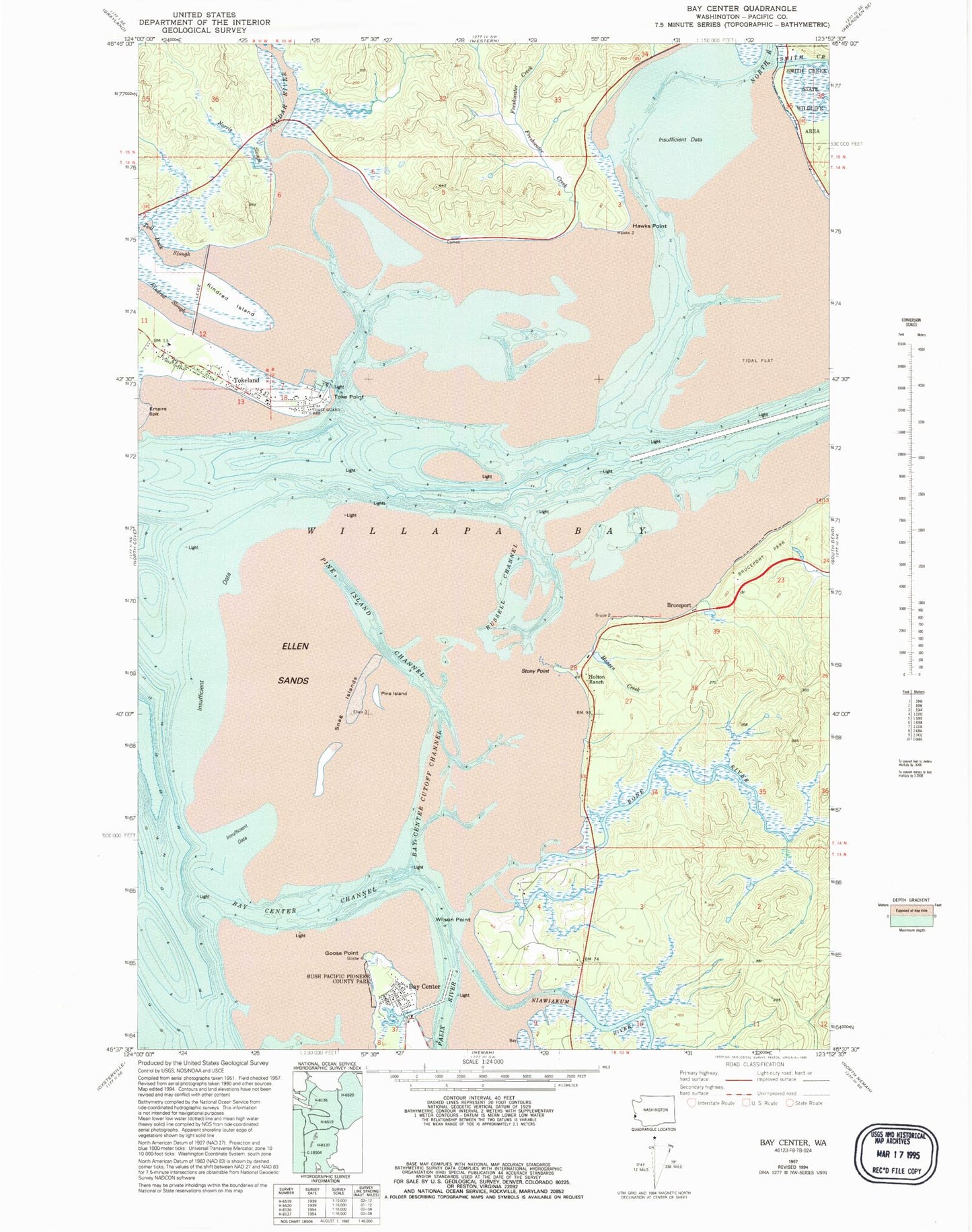 Classic USGS Bay Center Washington 7.5'x7.5' Topo Map Image