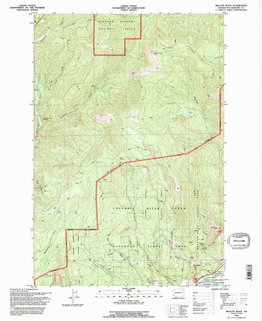 Classic USGS Beacon Rock Washington 7.5'x7.5' Topo Map Image