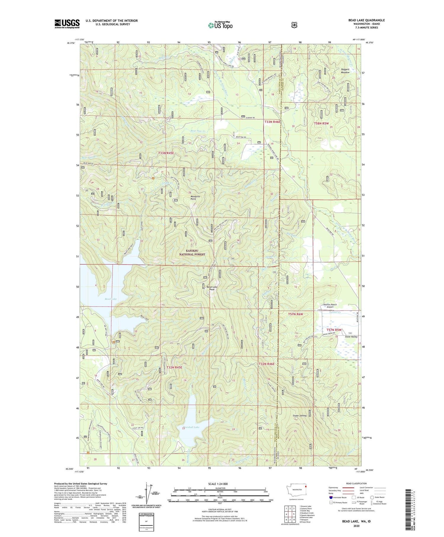 Bead Lake Washington US Topo Map Image