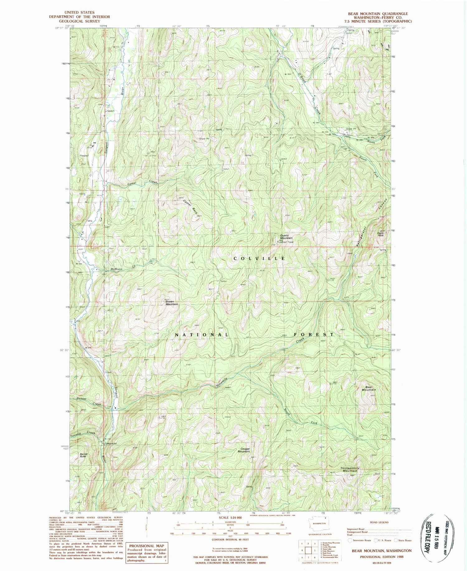Classic USGS Bear Mountain Washington 7.5'x7.5' Topo Map Image