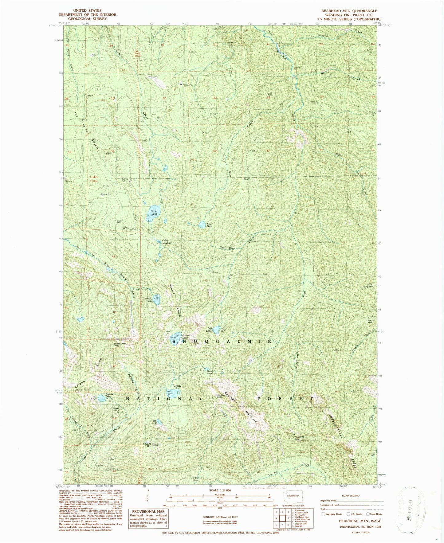 Classic USGS Bearhead Mountain Washington 7.5'x7.5' Topo Map Image