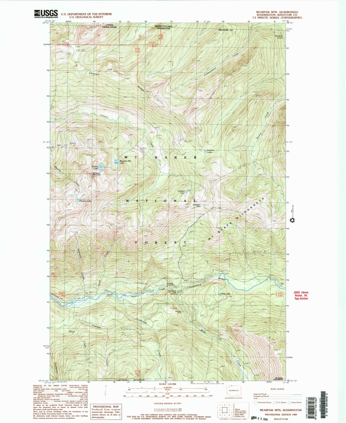 Classic USGS Bearpaw Mountain Washington 7.5'x7.5' Topo Map Image