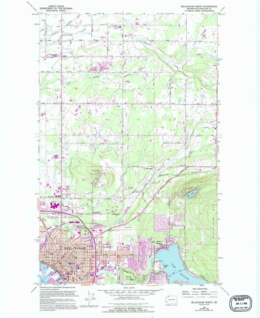 Classic USGS Bellingham North Washington 7.5'x7.5' Topo Map Image