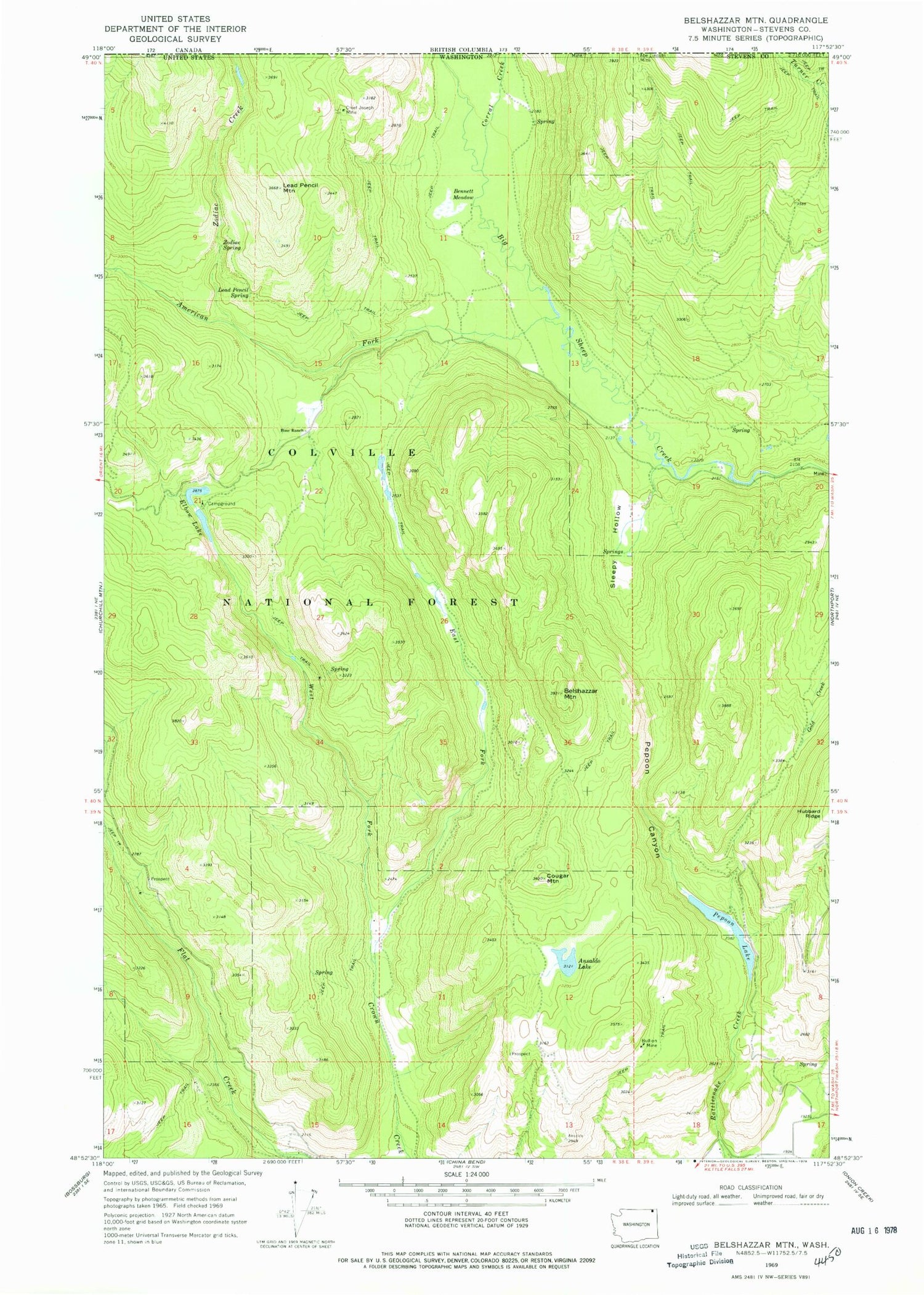 Classic USGS Belshazzar Mountain Washington 7.5'x7.5' Topo Map Image