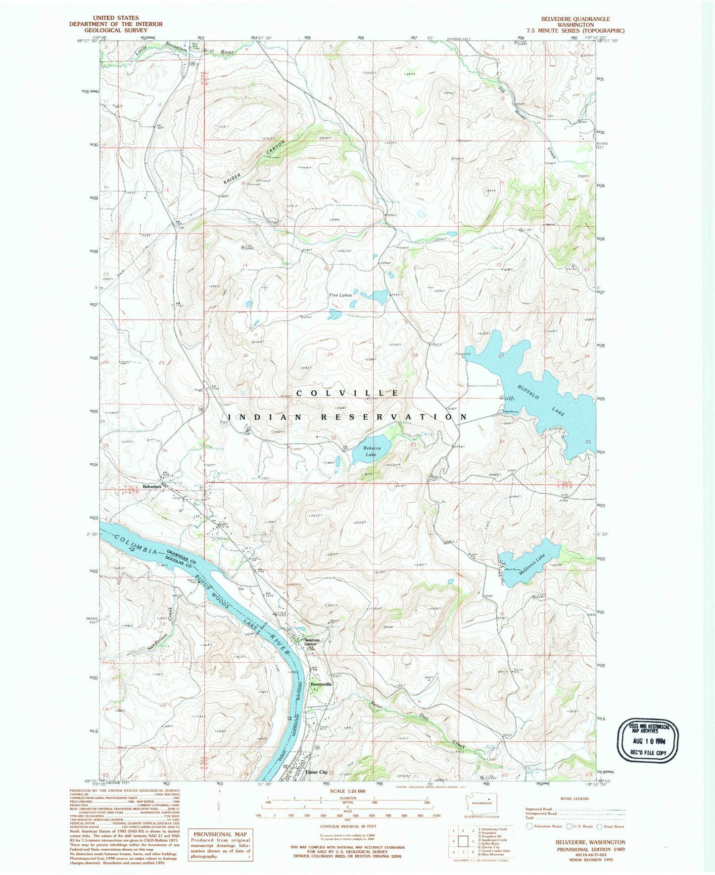 Classic USGS Belvedere Washington 7.5'x7.5' Topo Map Image