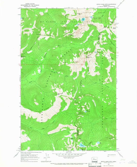 Classic USGS Benchmark Mountain Washington 7.5'x7.5' Topo Map Image
