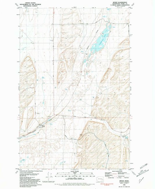 Classic USGS Benge Washington 7.5'x7.5' Topo Map Image